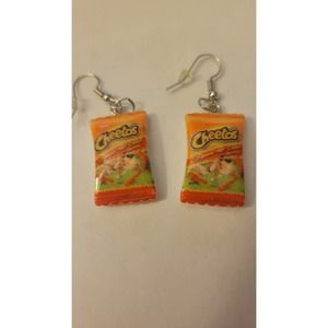 Small flaming hot cheetos bag earrings